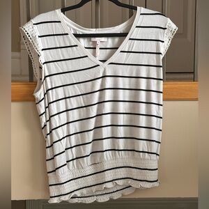 Striped V-Neck Women's Capped Sleeve Top
